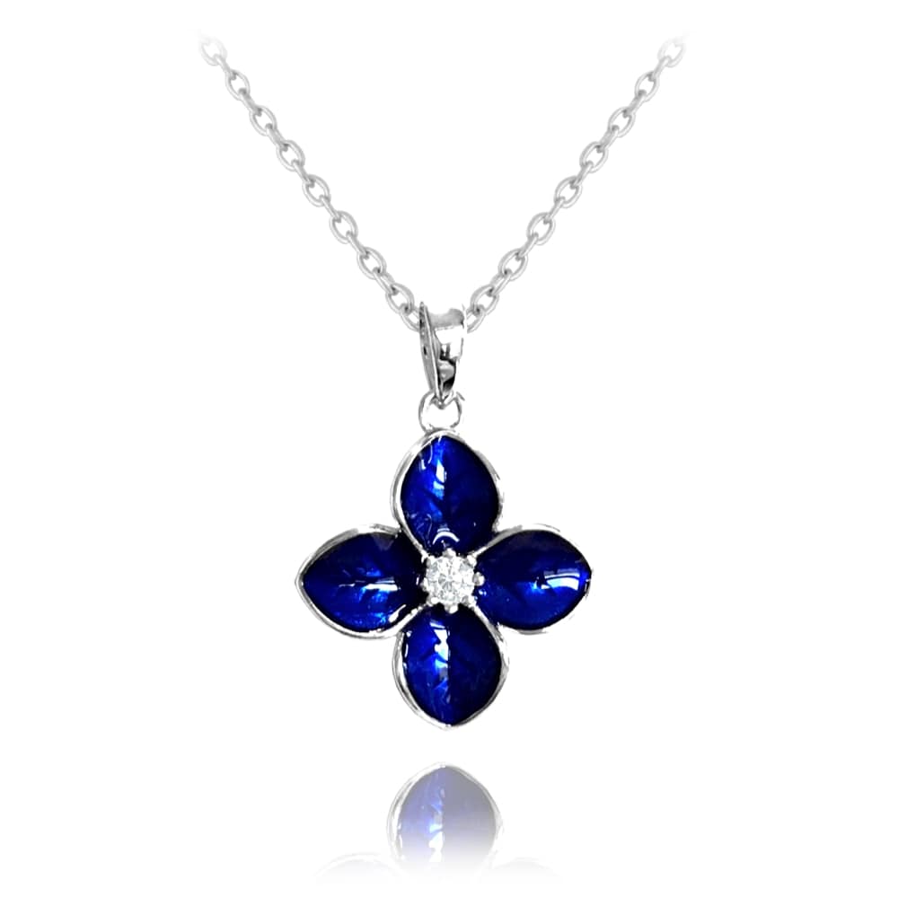 Modrý rozkvitnutý strieborný náhrdelník Minet Flowers so zirkónom 