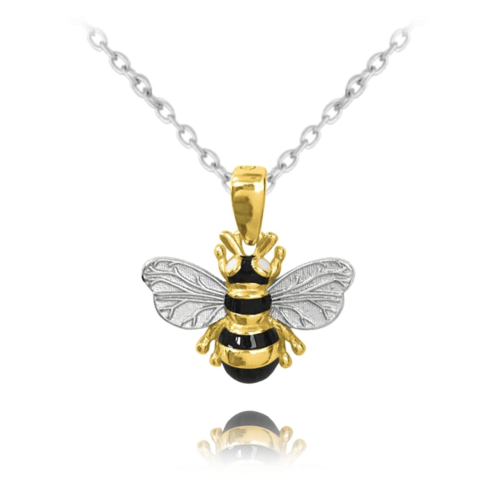 Minet pozlátený strieborný náhrdelník včielka s čiernými zirkónmi 