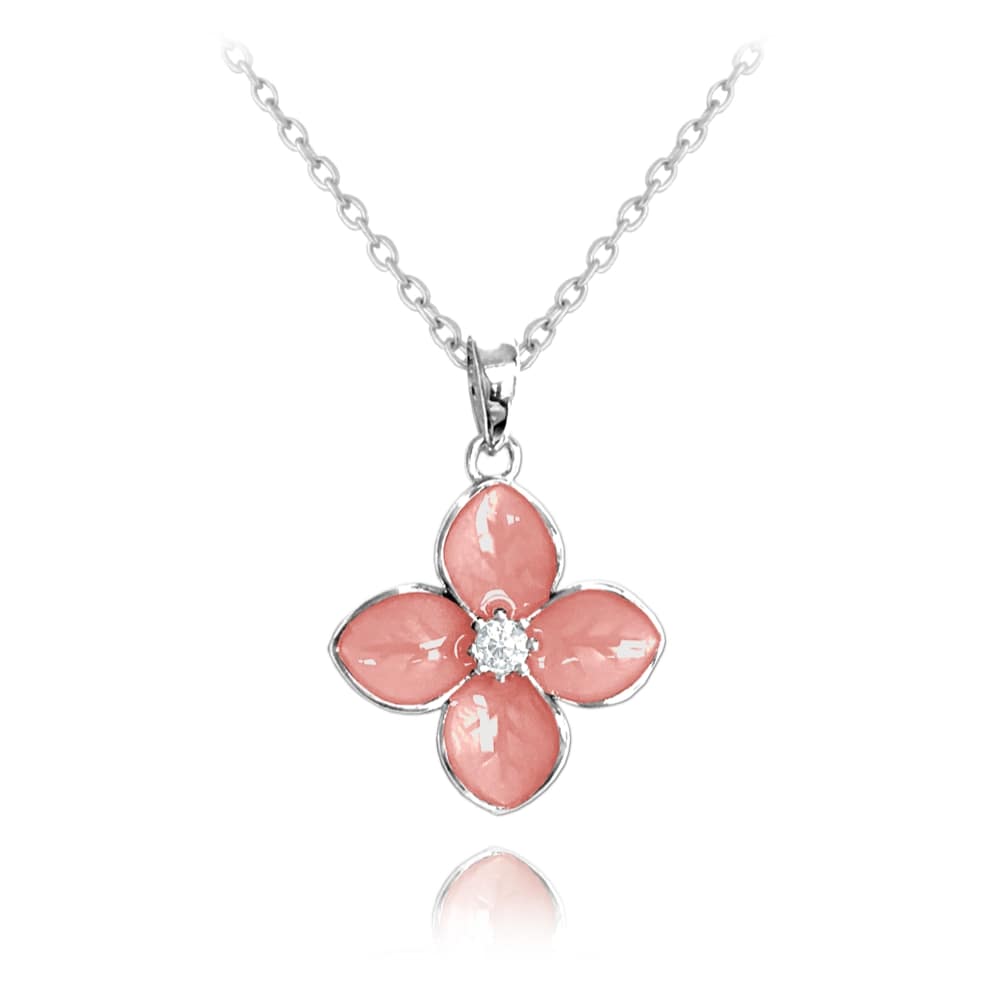 Ružový rozkvitnutý strieborný náhrdelník Minet Flowers so zirkónom 