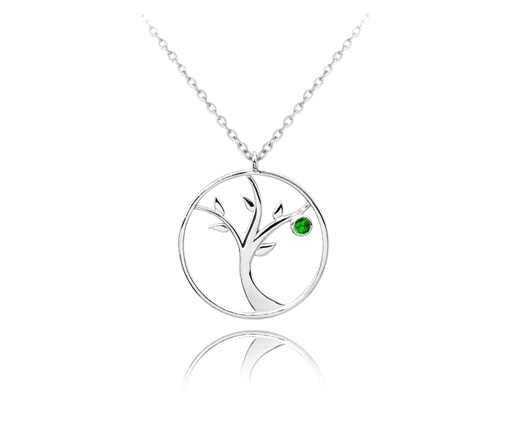 Strieborný náhrdelník Minet strom života so zelenými zirkónmi 