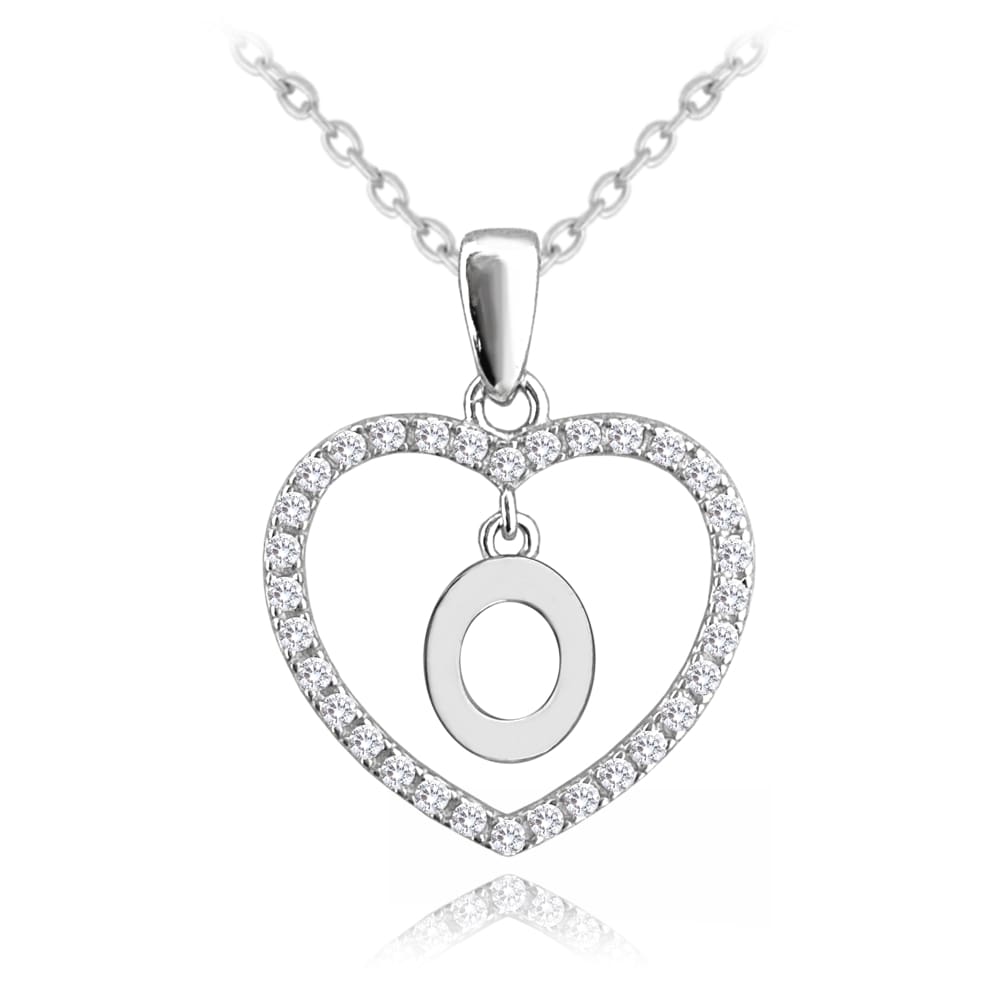 Strieborný náhrdelník písmeno v srdci "O" so zirkónmi Minet JMAS900OSN45 