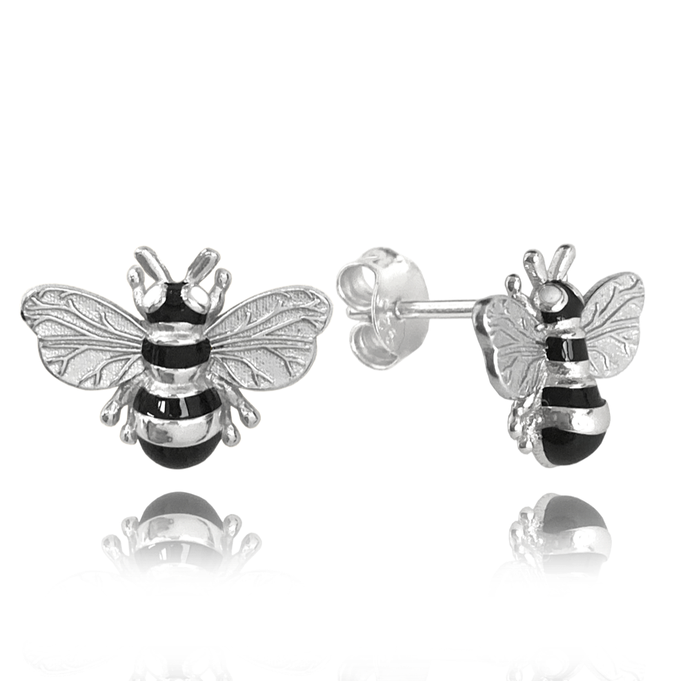 Minet strieborné náušnice včielky s čiernými zirkónmi 