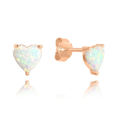 Minet Rose Gold strieborné náušnice Srdiečka s bielým opálom Minet Rose Gold strieborné náušnice Srdiečka s bielým opálom