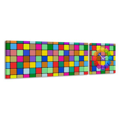 2-dielny obraz s hodinami, Mozaika, 158x46cm 2-dielny obraz s hodinami, Mozaika, 158x46cm