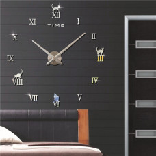 3D Nalepovacie hodiny DIY Clock Cat Time, strieborné, 70-120cm 3D Nalepovacie hodiny DIY Clock Cat Time, strieborné, 70-120cm