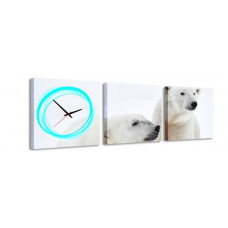 3-dielny obraz s hodinami, Ľadový medveď, 35x105cm