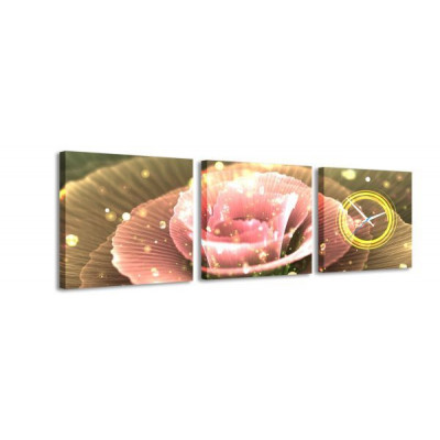 3-dielny obraz s hodinami, Flower, 35x105cm 3-dielny obraz s hodinami, Flower, 35x105cm