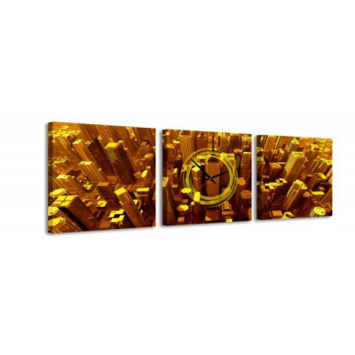 3-dielny obraz s hodinami, Gold City, 35x105cm