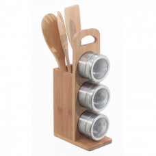 Bambusový stojan s náradím 3 + 3 magnetické koreničky, Bamboo