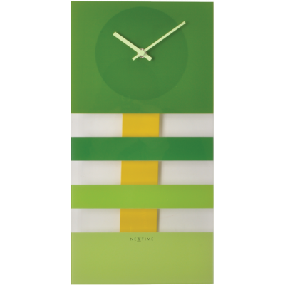 Bold Stripes kyvadlové nástenné hodiny Nextime zelené 38x19cm