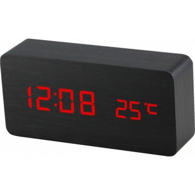 Digitálny LED budík s dátumom a teplomerom EuB8466 RED BLACK, 15cm