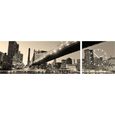 3-dielny obraz s hodinami, Panorama, sepia, 158x46cm
