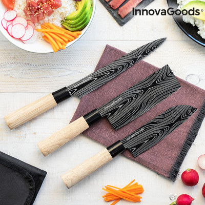 Sada japonských nožov s púzdrom Damask InnovaGoods 4 dielná Sada japonských nožov s púzdrom Damask InnovaGoods 4 dielná
