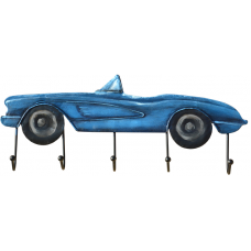 Kovový nástenný vešiak, modré auto, 60x23x7cm