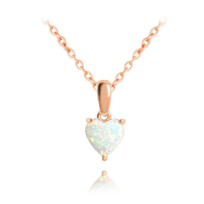 Minet Rose gold strieborný náhrdelník Srdiečko s bielým opálom