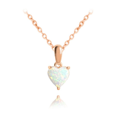Minet Rose gold strieborný náhrdelník Srdiečko s bielým opálom Minet Rose gold strieborný náhrdelník Srdiečko s bielým opálom