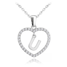 Strieborný náhrdelník písmeno v srdci "U" so zirkónmi Minet JMAS900USN45