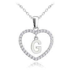 Strieborný náhrdelník písmeno v srdci "G" so zirkónmi Minet JMAS900GSN45
