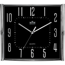 Nástenné hodiny MPM, 3175.7190 - strieborná lesklá/čierna, 33cm