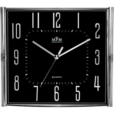 Nástenné hodiny MPM, 3175.7190 - strieborná lesklá/čierna, 33cm