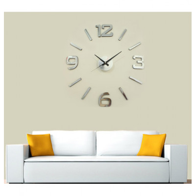 Nalepovacie nástenné hodiny, HM02S, strieborné, 60cm