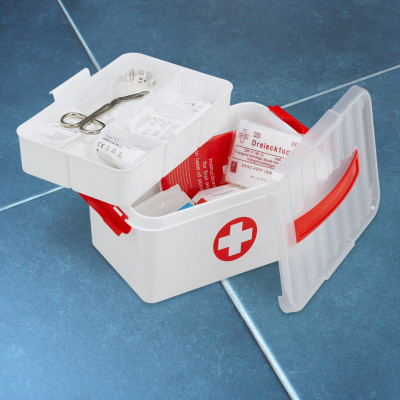 Plastový box na lieky a prvú pomoc Relaxdays – bielo-červený (RD10026306)