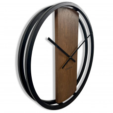 Dubové nástenné hodiny Loft Round 50 cm | Kovový rám z231, hnedá