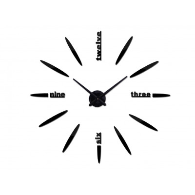 3D Nalepovacie hodiny DIY Clock BIG Twelve L Got70c1k, čierne 80-120cm