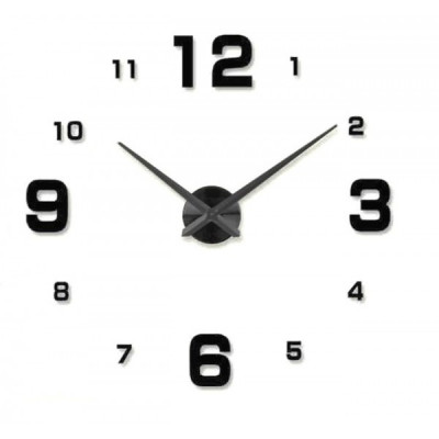 3D Nalepovacie hodiny Clock Big 3-12 L, čierne 80-130cm