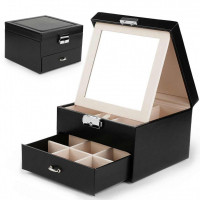 Elegantný kufor na šperky so zrkadlom, čierna Elegantný kufor na šperky so zrkadlom, čierna