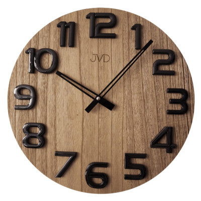 Moderné drevené nástenné hodiny JVD HT97.4 s 3D číslicami – 40 cm Moderné drevené nástenné hodiny JVD HT97.4 s 3D číslicami – 40 cm