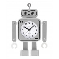 Detský budík JVD SRP2305.2 (16 cm) v tvare robota – strieborný Detský budík JVD SRP2305.2 (16 cm) v tvare robota – strieborný