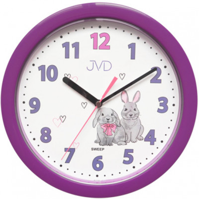 Detské nástenné hodiny JVD HP612.D2 so zajačikmi a tichým chodom, 25 cm