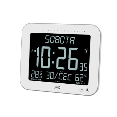 Rádiom riadené digitálne hodiny JVD DH9362.1 (22 cm) – české dni, vlhkomer, biely dizajn Rádiom riadené digitálne hodiny JVD DH9362.1 (22 cm) – české dni, vlhkomer, biely dizajn