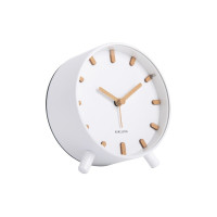Elegantný kovový budík Karlsson KA5943WH Grace – biely s drevenými prvkami, tichý chod, 12 cm Elegantný kovový budík Karlsson KA5943WH Grace – biely s drevenými prvkami, tichý chod, 12 cm
