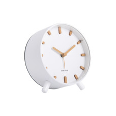 Elegantný kovový budík Karlsson KA5943WH Grace – biely s drevenými prvkami, tichý chod, 12 cm Elegantný kovový budík Karlsson KA5943WH Grace – biely s drevenými prvkami, tichý chod, 12 cm