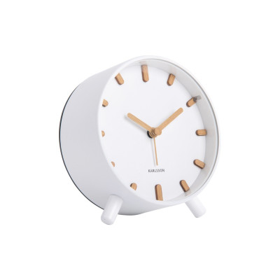 Elegantný kovový budík Karlsson KA5943WH Grace – biely s drevenými prvkami, tichý chod, 12 cm Elegantný kovový budík Karlsson KA5943WH Grace – biely s drevenými prvkami, tichý chod, 12 cm