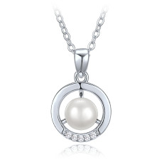Elegantný strieborný náhrdelník s perlami a zirkónmi Minet JMAS7061SN45