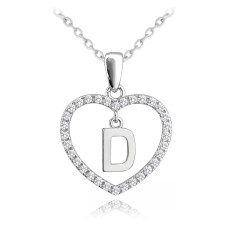 Strieborný náhrdelník písmeno v srdci "D" so zirkónmi Minet JMAS900DSN45