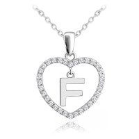 Strieborný náhrdelník písmeno v srdci "F" so zirkónmi Minet JMAS900FSN45