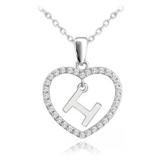 Strieborný náhrdelník písmeno v srdci "H" so zirkónmi Minet JMAS900HSN45