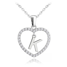 Strieborný náhrdelník písmeno v srdci "K" so zirkónmi Minet JMAS900KSN45