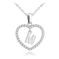 Strieborný náhrdelník písmeno v srdci "M" so zirkónmi Minet JMAS900MSN45