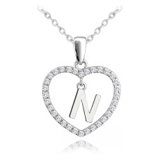 Strieborný náhrdelník písmeno v srdci "N" so zirkónmi Minet JMAS900NSN45