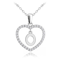 Strieborný náhrdelník písmeno v srdci "O" so zirkónmi Minet JMAS900OSN45