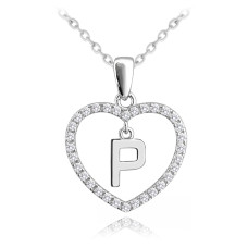 Strieborný náhrdelník písmeno v srdci "P" so zirkónmi Minet JMAS900PSN45