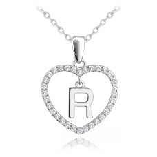 Strieborný náhrdelník písmeno v srdci "R" so zirkónmi Minet JMAS900RSN45
