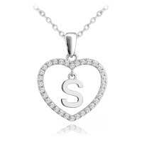 Strieborný náhrdelník písmeno v srdci "S" so zirkónmi Minet JMAS900SSN45