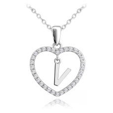 Strieborný náhrdelník písmeno v srdci "V" so zirkónmi Minet JMAS900VSN45