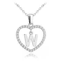Strieborný náhrdelník písmeno v srdci "W" so zirkónmi Minet JMAS900WSN45